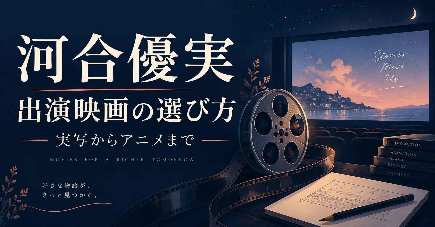 河合優実の出演映画の選び方を紹介する、映画リールとスクリーンのオリジナルイラスト